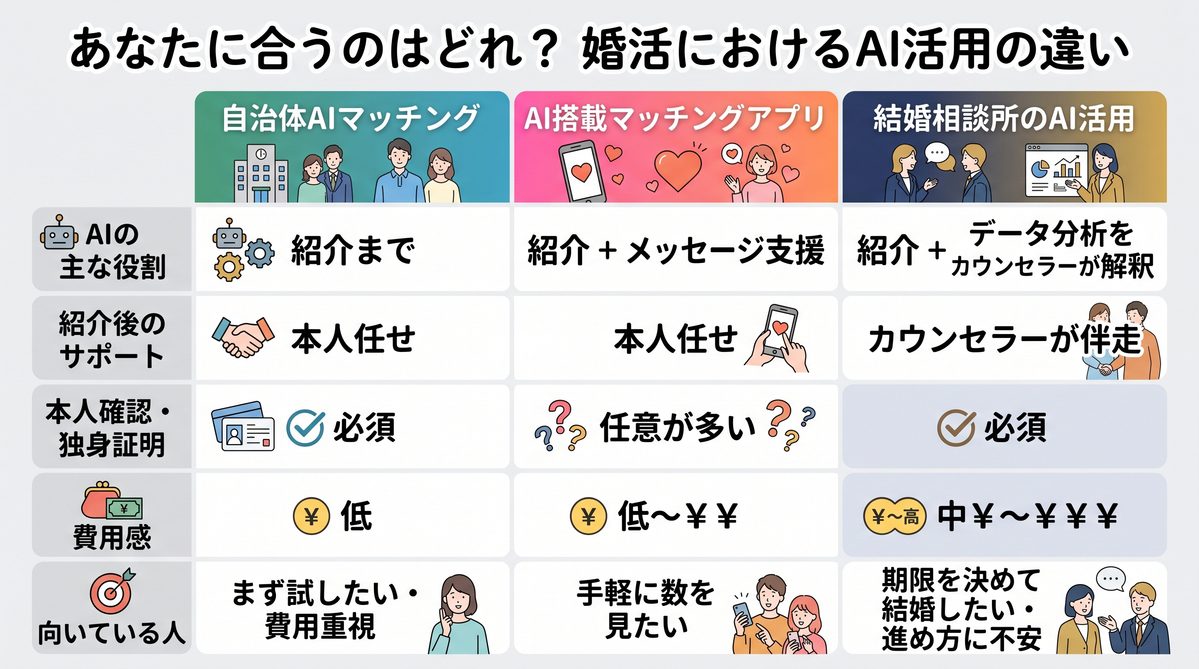 婚活のAI活用の違い