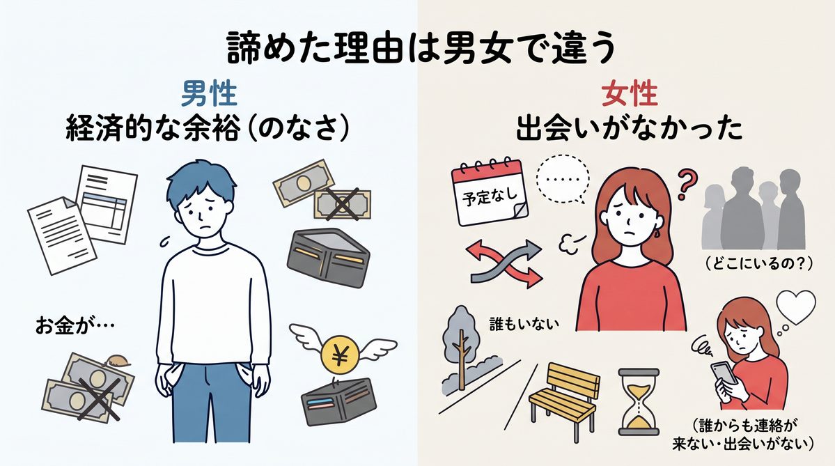 あきらめた理由　男性経済的　女性であいがない